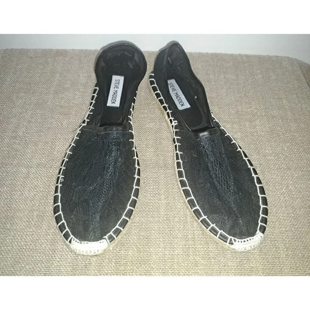 Steve Madden‎ Flats Espadrille Black Lace Style Romyy Size 8